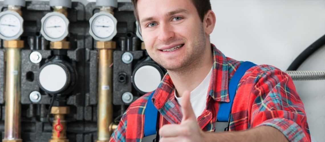 Technician servicing the gas boiler for hot water and heating